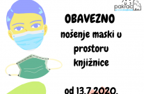 Obavijest o obveznom nošenju zaštitnih maski u prostoru knjižnice