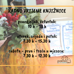 Radno vrijeme knjižnice – od 1.9.2020.