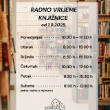 Radno vrijeme knjižnice – od 1.9.2025.