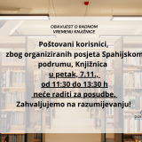 Obavijest o radnom vremenu – petak, 7.11.2025.